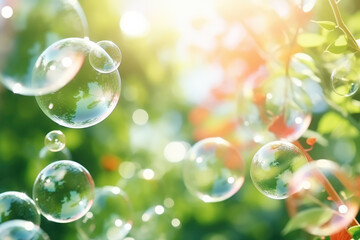 Blurring Nature Elements With Ethereal Soap Bubbles In Abstract Background