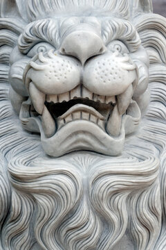 Tinh Xa Ngoc Chau Buddhist temple, Imperial guardian lion statue, Chau Doc, Vietnam, Indochina