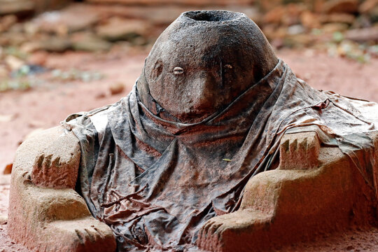 Legba Voodoo protection outside a house, Togoville, Togo, West Africa