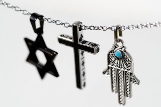Religious symbols of Christianity, Islam and Judaism, the three monotheistic religions, Interfaith dialogue, France