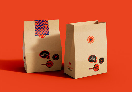 Paper Bags with Sticker Mockup