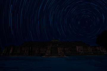 Si Thep Historical Park New World Heritage Site Night landscape with colorful stars trails in Si...