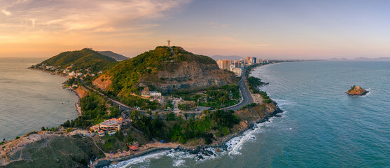 Aerial view of Vung Tau city, Vietnam, panoramic view of the peaceful and beautiful coastal city...