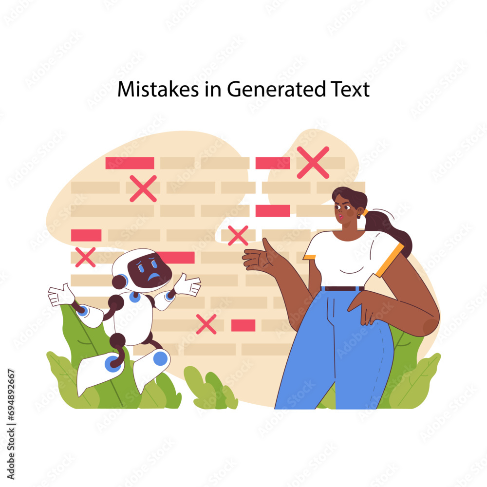 Poster mistakes in generated text concept. ai assists in refining content, pinpointing and correcting error