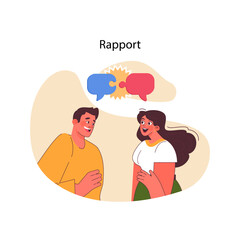 Building rapport in neuro-linguistic programming. Engaging in meaningful communication. Establishing connection and trust through dialogue. Harmonious interaction between individuals. Flat vector