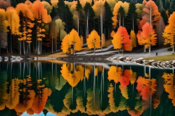 *autumn reflection on the lake lej da staz, engadine saint moritz, switzerland