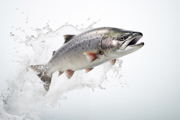 Raw fresh fish with water splash over isolated white background