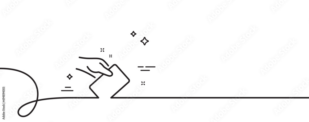 Poster vote box line icon. continuous one line with curl. hand with voting ballot sign. public election sym