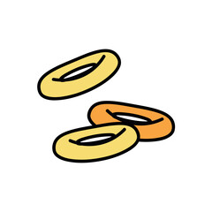 Element of fast food colorful set. This captivating illustration with colorful design and well-defined outlines capture the delicious allure of golden onion chips. Vector illustration.