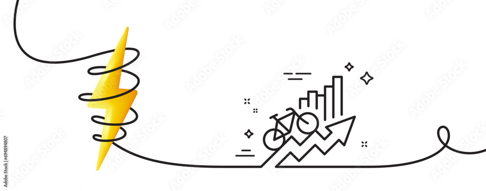 Poster training results line icon. continuous one line with curl. bicycle ride chart sign. cyclist statisti
