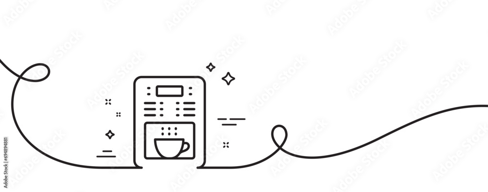 Poster coffee maker line icon. continuous one line with curl. vending machine sign. make tea symbol. coffee