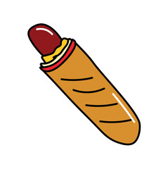 Element of fast food colorful set. A playful and delicious illustration feature the tempting allure of hot dog, thoughtfully designed in a fast food-themed composition. Vector illustration.