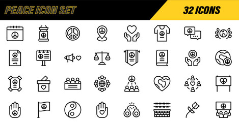 Peace Icon Set. Peace symbols. Peace Logo.Peace Signs. Isolated Collection. International symbol of the antiwar movement of the disarmament of the world. Vector Illustration. Vector Graphic. EPS 10 - obrazy, fototapety, plakaty