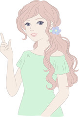 Girl index finger pointing upward