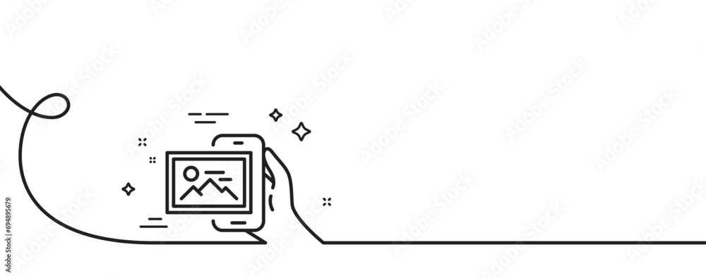 Poster image album line icon. continuous one line with curl. phone photo sign. smartphone picture gallery s