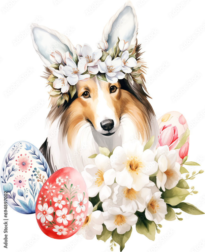 Poster easter sheltie illustration created with generative ai technology