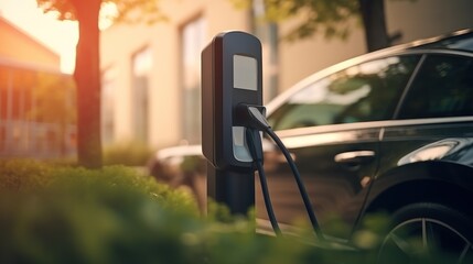 Modern electric car charger for charging cars in parks