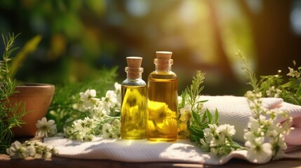 Obraz na płótnie Canvas natural organic oil Complete with herbal cosmetics, beauty spa