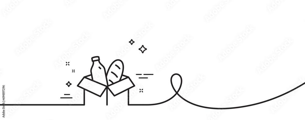 Poster food donation line icon. continuous one line with curl. charity box sign. charitable organization sy