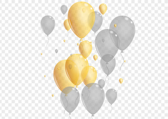 Gray Balloon Background Transparent Vector. Confetti Art Background. Yellow Symbol Toy. Balloon Birthday Template.