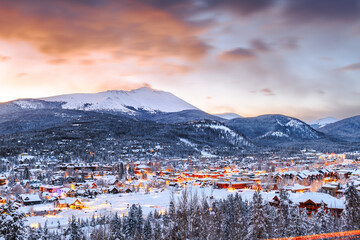 Breckenridge, Colorado, USA Town Skyline in Winter - obrazy, fototapety, plakaty