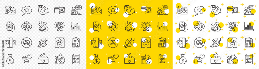Poster outline target, report document and loyalty points line icons pack for web with diagram graph, onlin