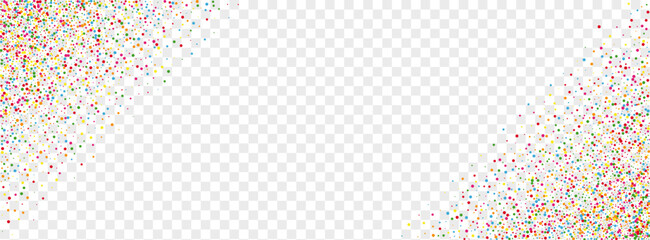 Multicolored Polka Background Transparent Vector. Geometric Anniversary Frame. Bright Decor. Rainbow Circle Decoration. Confetti Paper Card.
