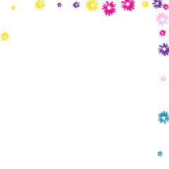 Violet Plant Background White Vector. Leaf Element Design. Multi-colored Flower Decor. Light Tile. Retro Yellow Camomile.