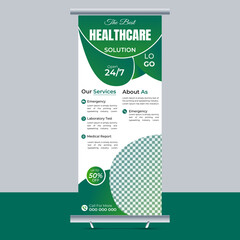 Creative Madical Roll up banner with circular shapes, Set of business roll up banner template, stands roll up banner design template layout.