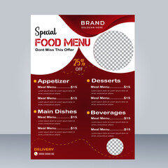 Fast Food Flyer Design Template cooking, cafe and restaurant menu, food ordering, junk food. Pizza, Burger, French fries and Soda. Vector illustration