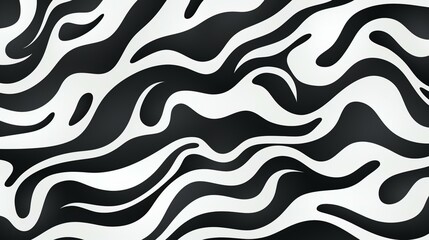 Wavy and swirled brush strokes vector seamless pattern. Bold curved lines and squiggles ornament. Seamless horizontal banner with doodle bold lines. Black and white wallpaper