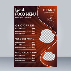 Fast Food Flyer Design Template cooking, cafe and restaurant menu, food ordering, junk food. Pizza, Burger, French fries and Soda. Vector illustration