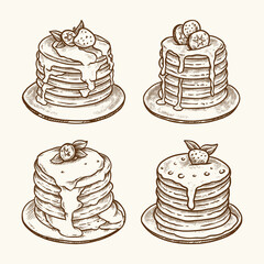 pancake hand drawn illustration vector	 - obrazy, fototapety, plakaty