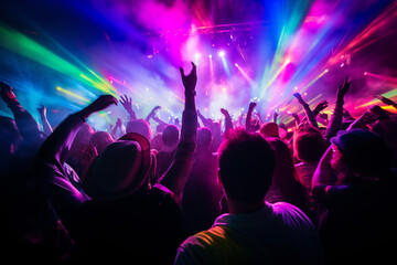 People dancing in the nightclub, techno/rave type party