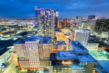 Denver, Colorado, USA cityscape within downtown at night.