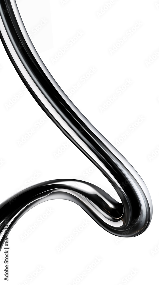 Poster y2k chrome curved line shape isolated. futuristic metallic curve element background