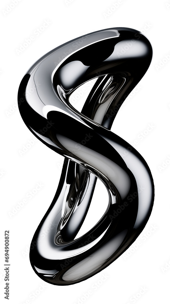 Poster y2k chrome infinity tangle loop shape isolated. futuristic metallic curved element