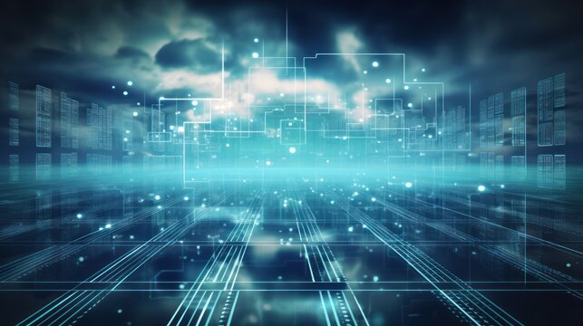 Digital data processing in the virtual cloud abstract background