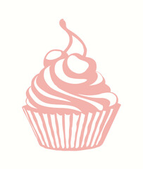 Vector drawing. Cake with cherries
