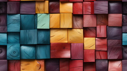 seamless mosaic wooden squares, cubes, blocks background pattern