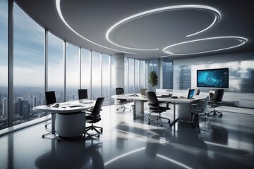Business background highlighting an innovation center, capturing a dynamic workspace
