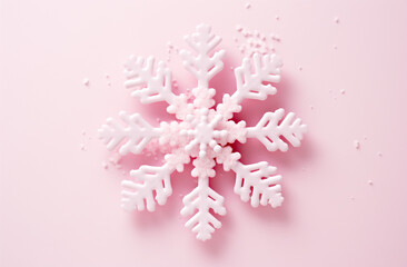 Pink snowflake on pastel pink background. Minimal Xmas concept