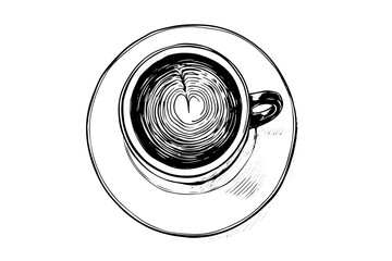 Cup of coffee hand drawn ink sketch. Engraved style vector illustration.