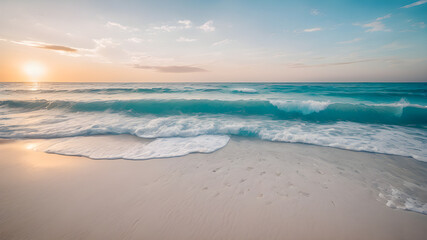 Fototapeta na wymiar Sunset on the beach on a bright day