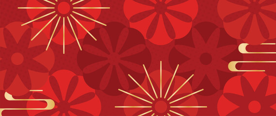 Happy Chinese new year background vector. Year of the dragon design wallpaper with flower, cloud, halftone pattern. Modern luxury oriental illustration for cover, banner, website, decor.