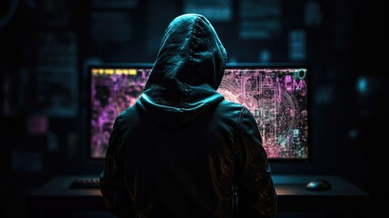 Cybersecurity Vigilance: Hacker Silhouette Reflects Digital Threats