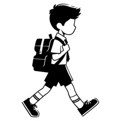 A child Going to School Vector silhouette, Child going to school silhouette