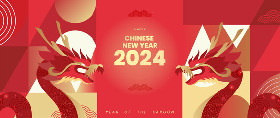 Happy Chinese new year background vector. Year of the dragon design wallpaper with dragon, chinese pattern. Modern luxury oriental illustration for cover, banner, website, decor.
