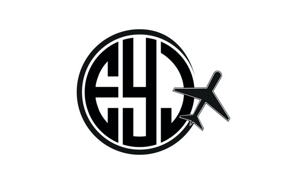 EYJ three initial letter circle tour & travel agency logo design vector template. hajj umrah agency, abstract, wordmark, business, monogram, minimalist, brand, company, flat, tourism agency, tourist