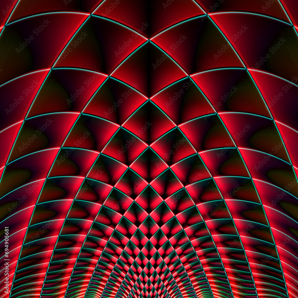 Poster roof span supporting structure in red on a black background